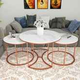 The Attic Aura Marble and Metal Set of 3 Coffee Tables Copper